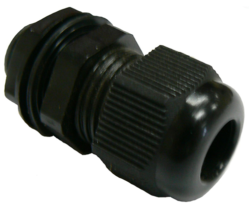 Black UV stabilised PVC cable gland, M16 thread – 5-10mm capability